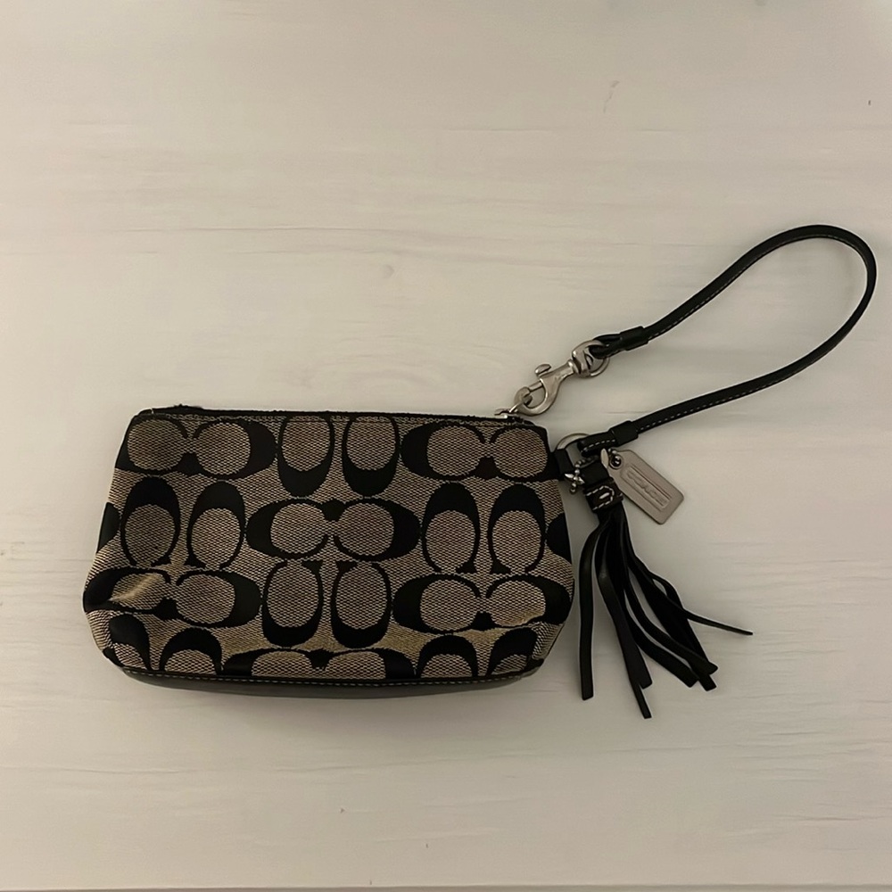 Coach Small Wristlet Gray and Black Logo Signature